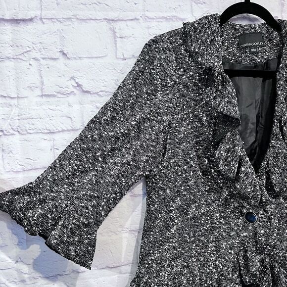 Cynthia Rowley Size Large Boucle Tweet Ruffle Collar Jacket Casual 3/4 Sleeve - Picture 3 of 10
